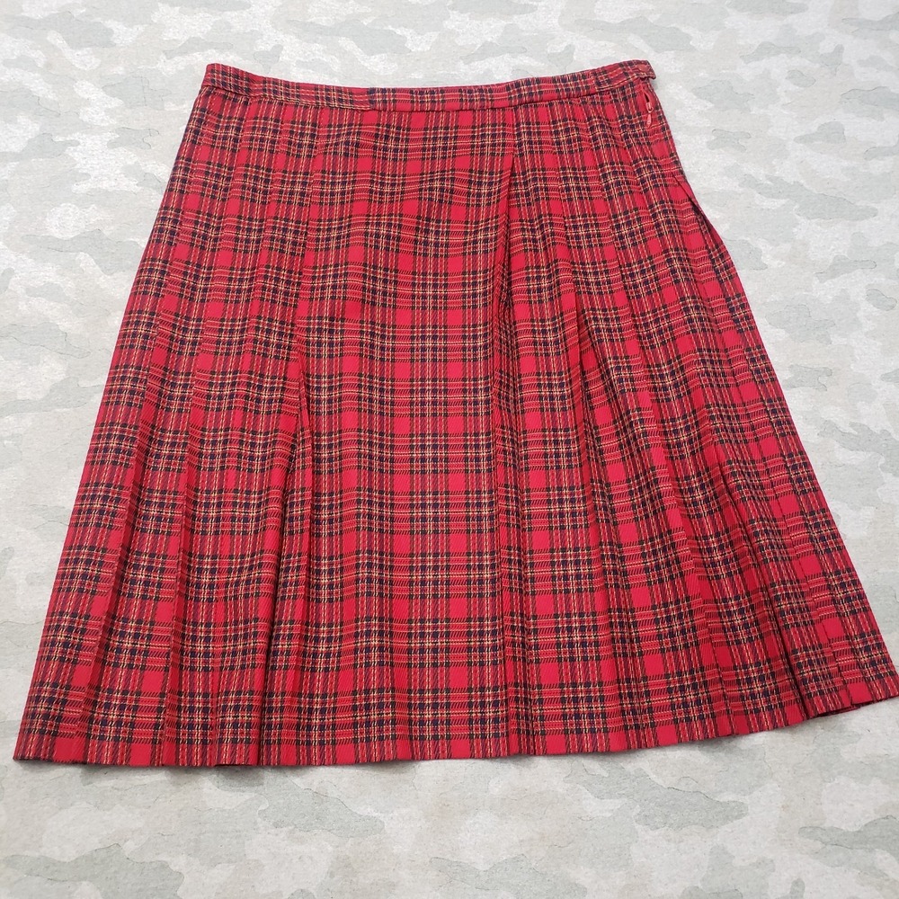 Vintage Pendleton Skirt Womens 14 Red Pleated Plaid Tartan Academia Preppy